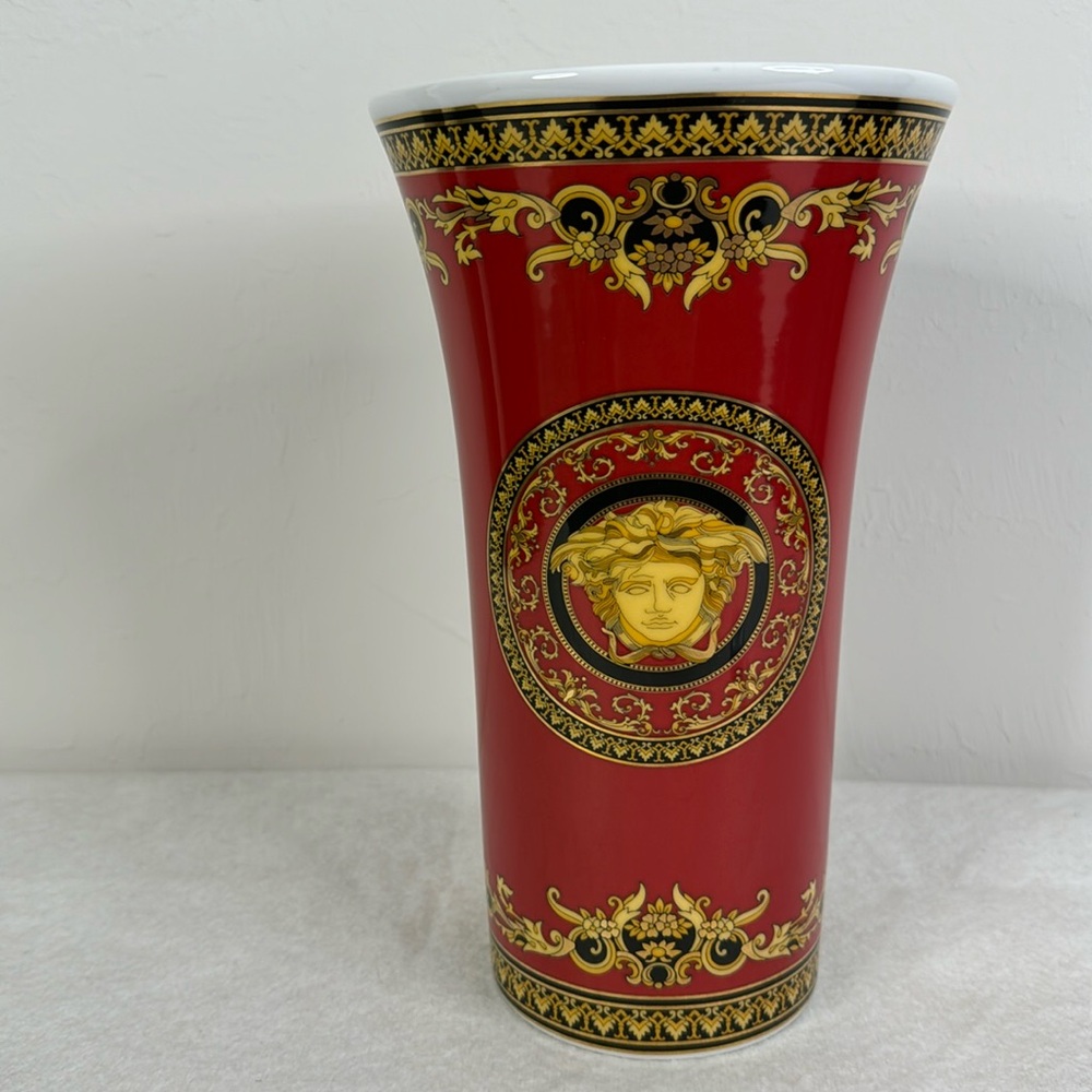 VERSACE MEDUSA RED BLACK GOLD WHITE LARGE VASE ROSENTHAL - Picture 2 of 7
